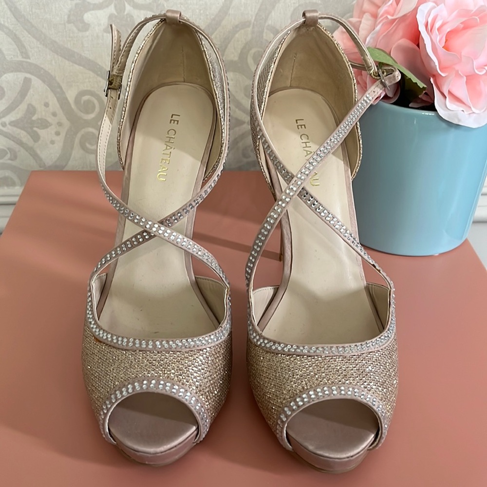 Sparkly champagne evening heels